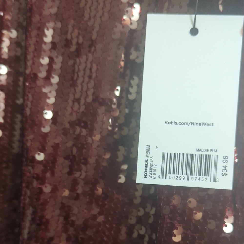 Nine West Red Sequin Blouse Short Sleeve Relaxed Fit - Picture 3 of 7
